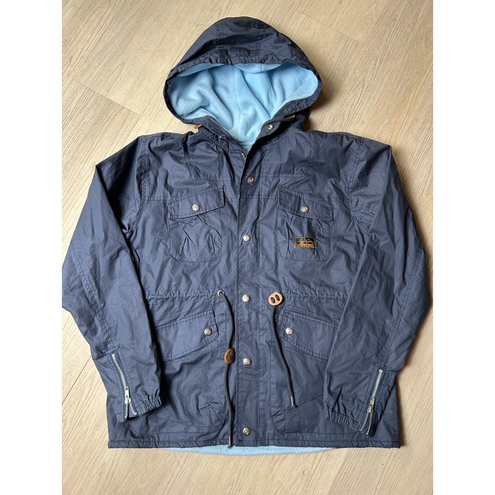 Akademiks Field Jacket Medium Navy Blue Cotton Ripstop Hooded Fleece Lined Parka
